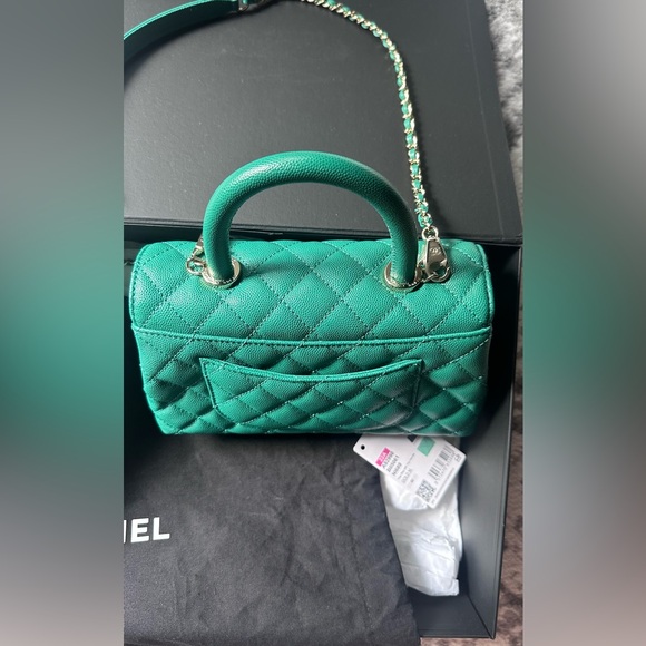 Authentic CHANEL Caviar Quilted Coco Chain Handle Flap emerald Green full set - Picture 12 of 16